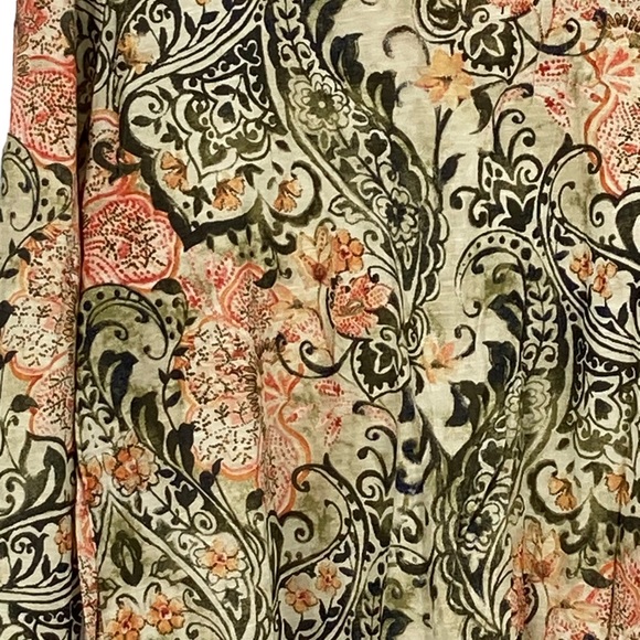 Chico’s Size 2 Regular Size 12 Long Sleeve Rayon Green/Orange Cream Top - Picture 5 of 11